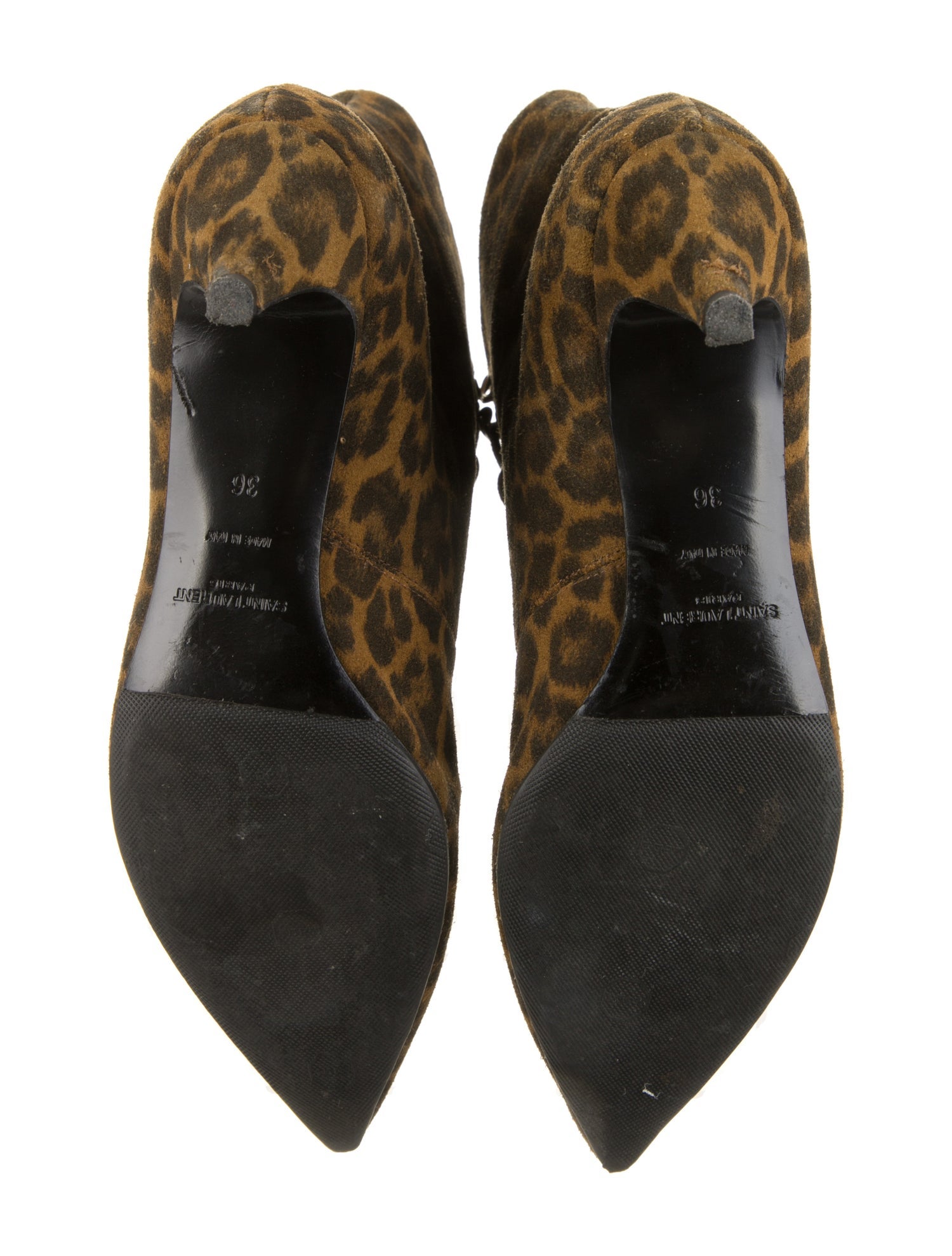 Saint Laurent Suede Animal Print Lace-Up Boots